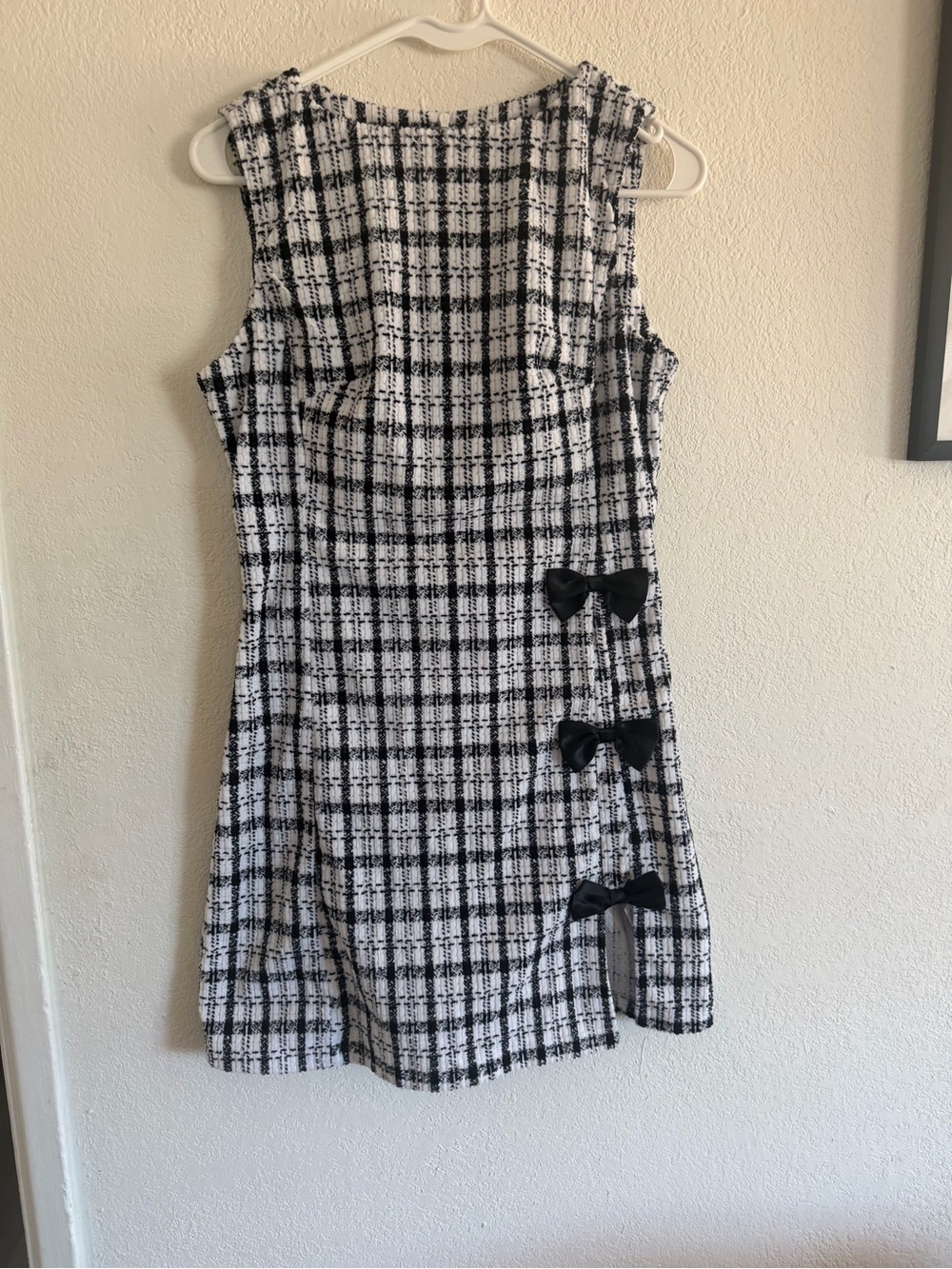 SHEIN Black and White Plaid Mini Dress with Side Bows